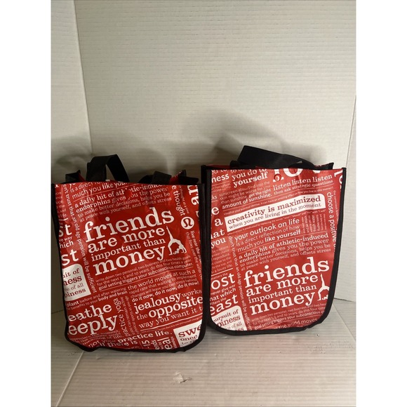 Two NEW Lululemon "Manifesto" Reusable Tote Bags Lunch Gym Shopping Red Black - Picture 1 of 12